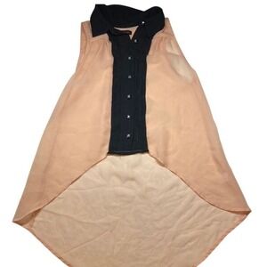 MATERIAL GIRL Sheer Sleeveless High Low Button Up Blouse Shirt Peach Small